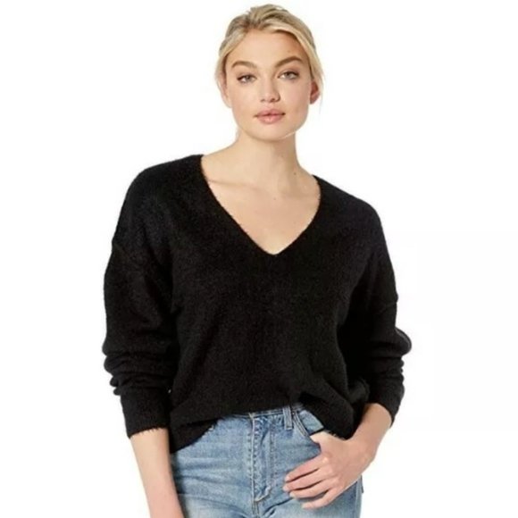 Free People Sweaters - Free People Black Sweater Weather V-Neck Wool-Blend Pullover Sweater Women's L/G